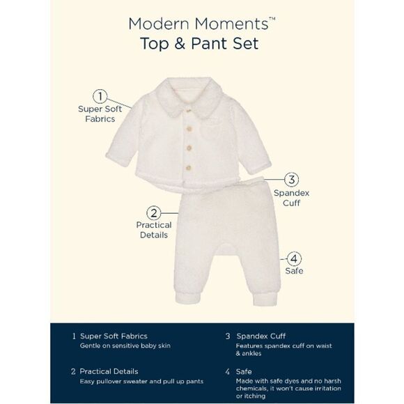 Baby Boy Microplush Cozy Collared Long Sleeve Top Pant Outfit 2-Pc Set Size 18M - Picture 10 of 11